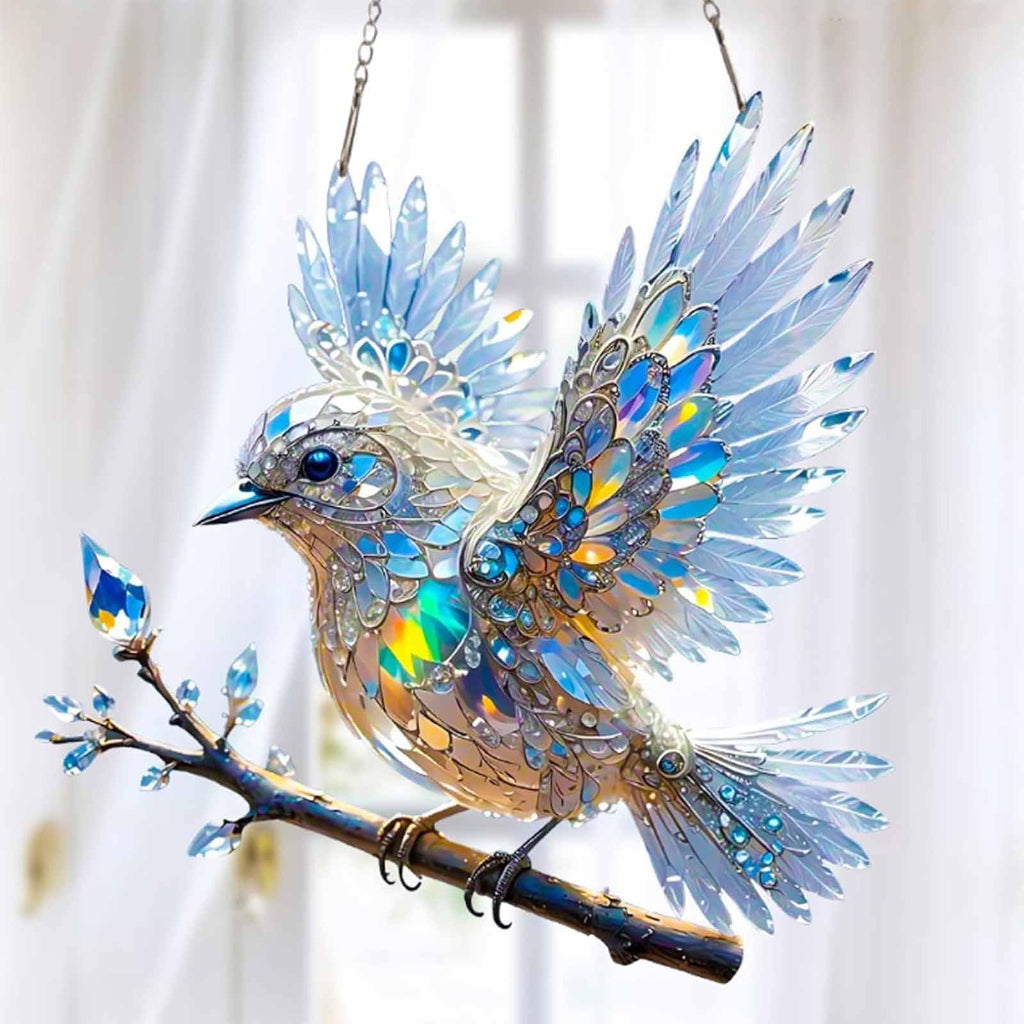 Blue Bird Hanging Glass Ornament Decorative Figurine