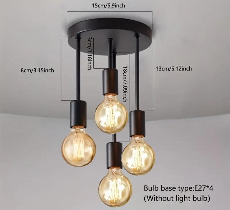 Modern Black 4-Light Ceiling Chandelier | Industrial Pendant with E27 Sockets