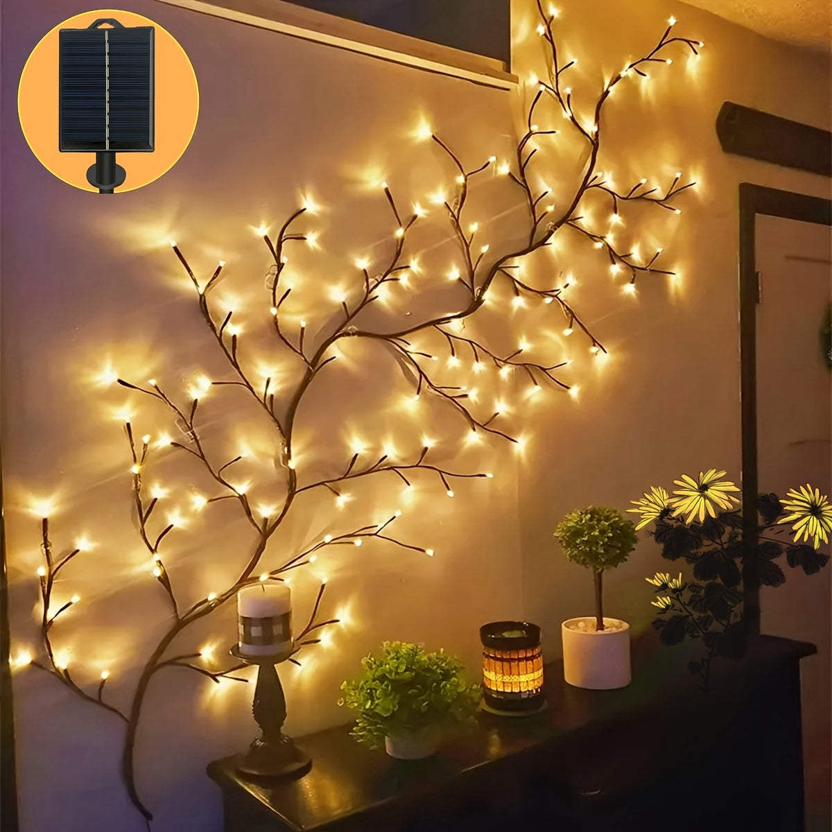 Solar Willow Vine Wall Lamp | 96 LED Fairy Lights with 8 Modes