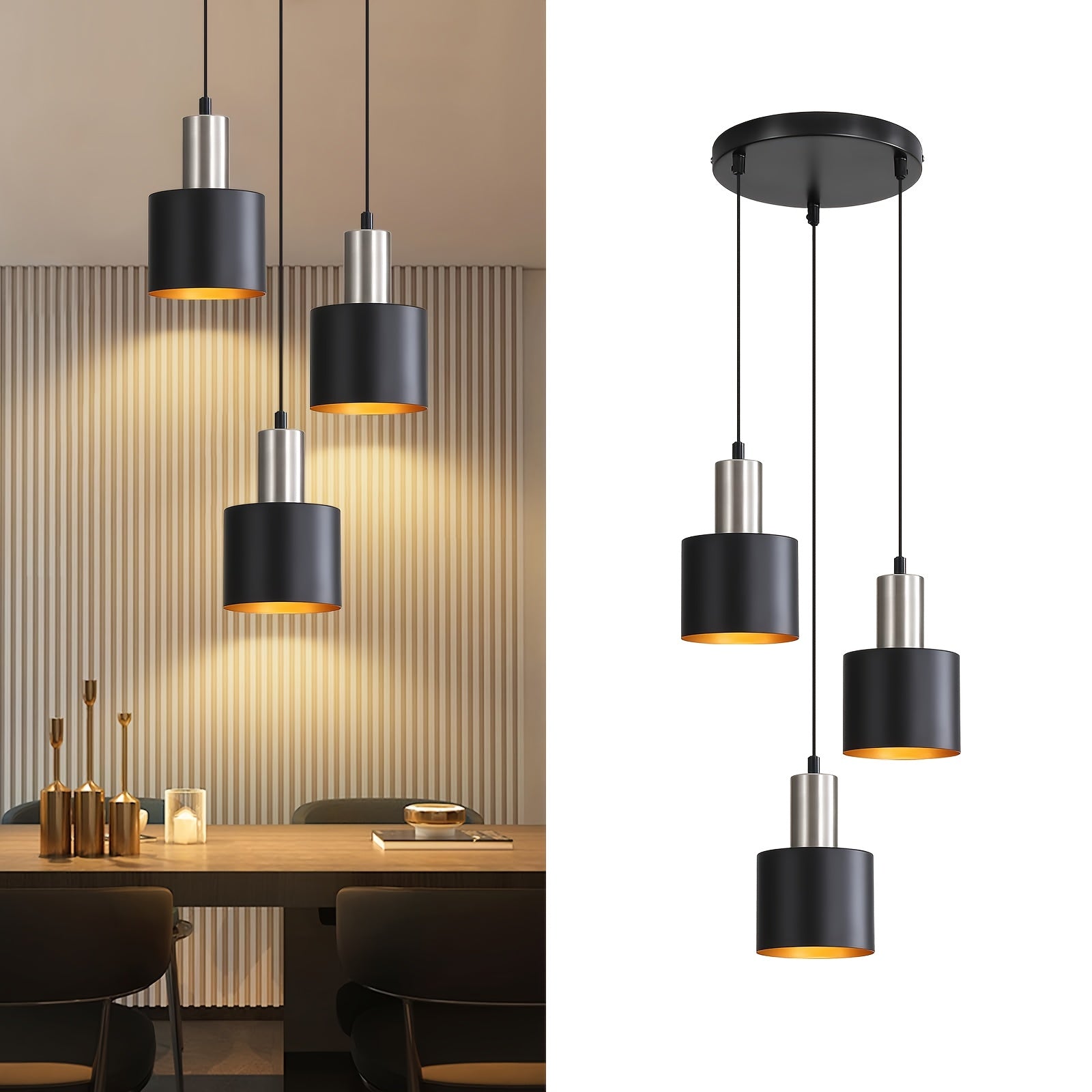 Modern Industrial Pendant Light | Black & Gold Hanging Lamp