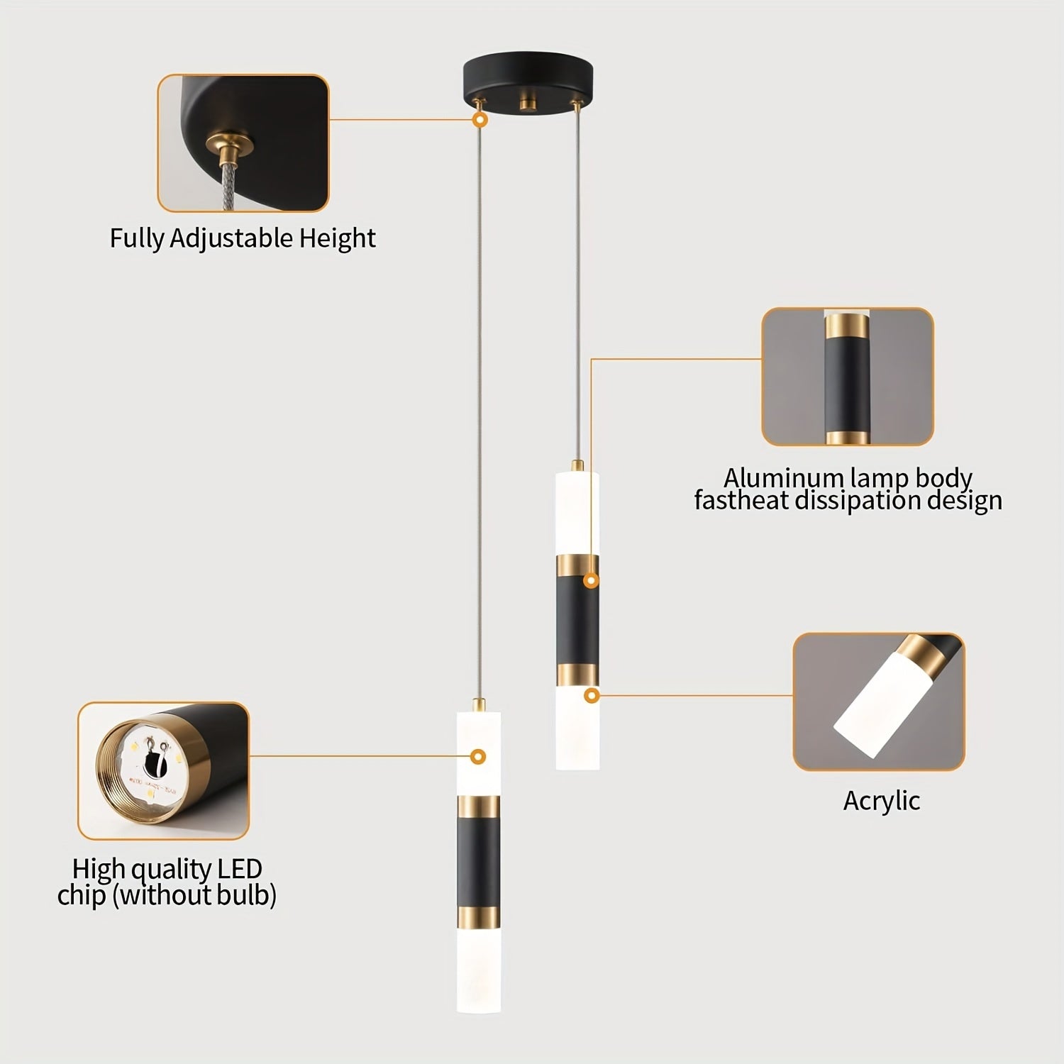 Modern Black & Gold Mini Pendant Light | 2-Light & 3-Light Dimmable LED Fixtures