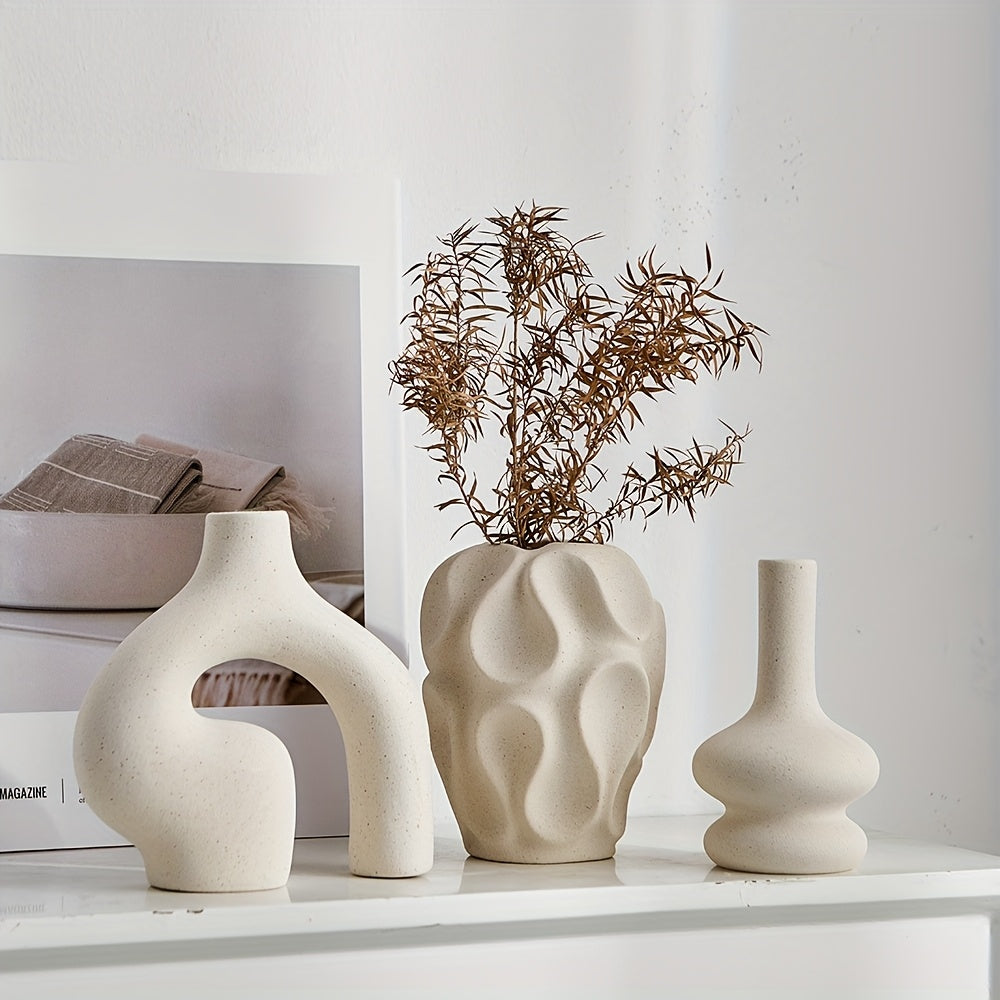 3pcs Boho Ceramic Vase Set | Modern Nordic Minimalist Home Décor
