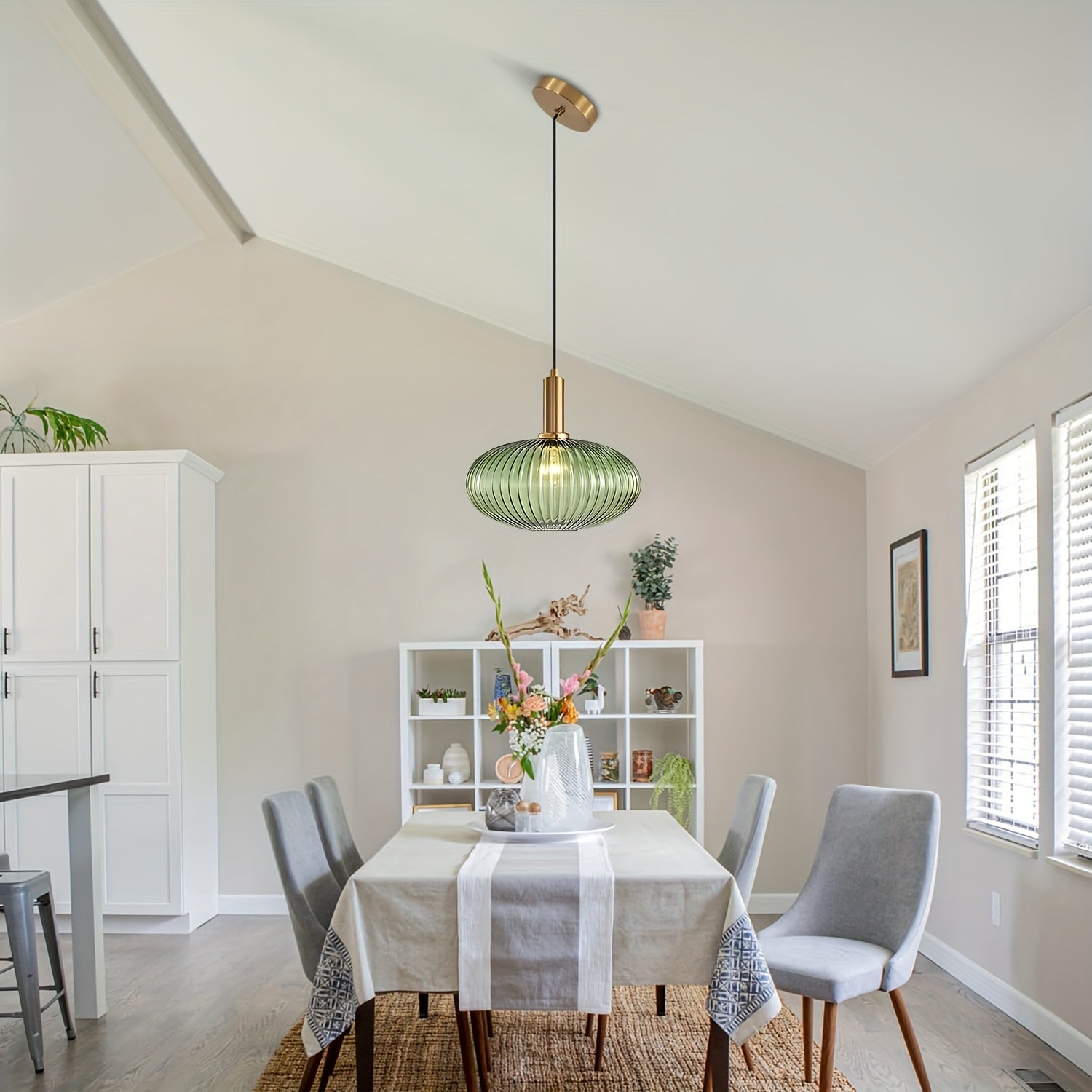 Modern Ribbed Glass Pendant Light | Adjustable Brass Fixture