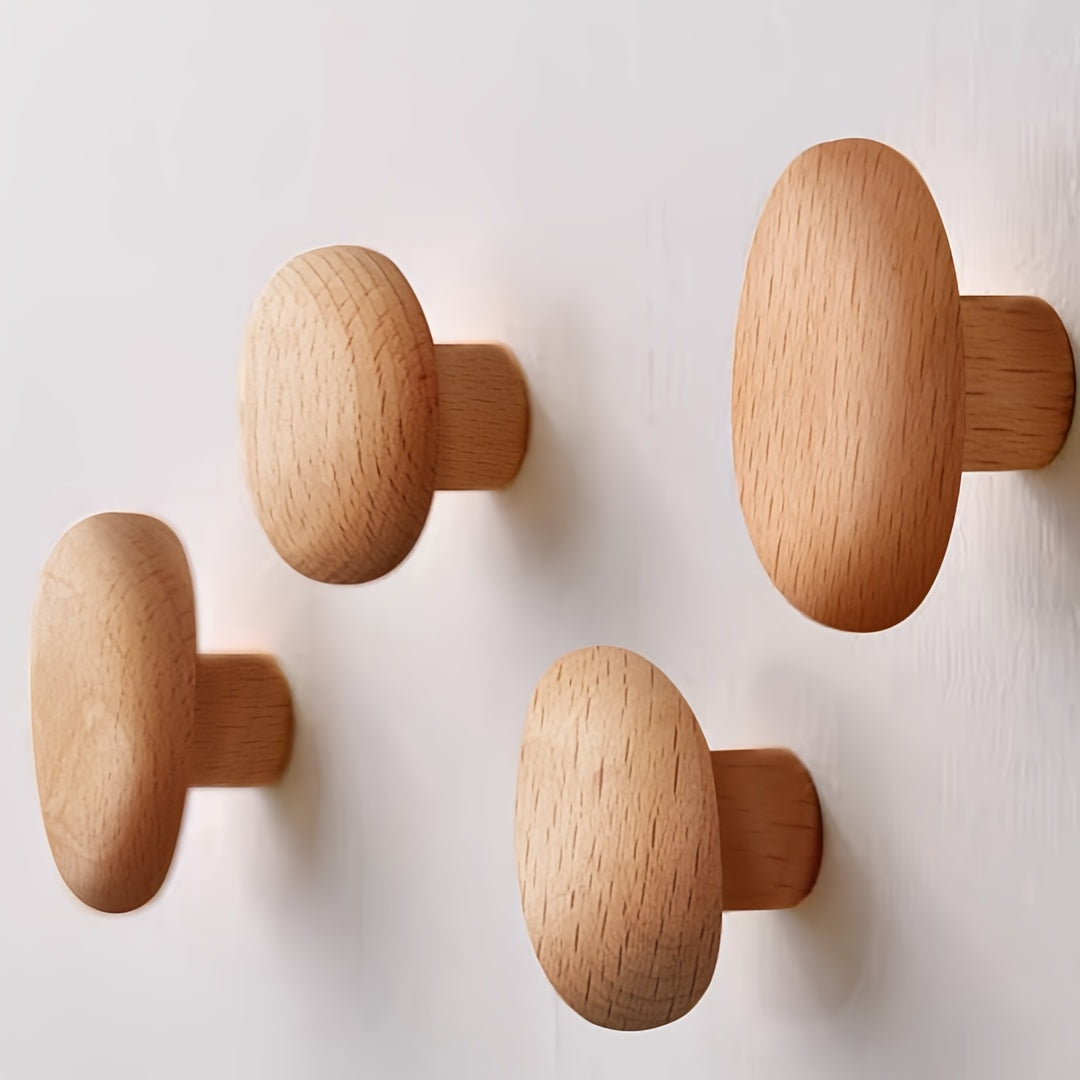 Wall Hooks Wooden Coat Hooks Natural Pebble Shape Set of 4