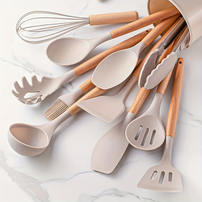 Kitchen Utensil Set | 12-Piece Silicone and Wood