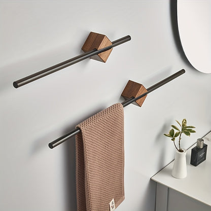 Black Acrylic & Wood Wall-Mounted Towel Bar | Modern Bathroom Towel Holder