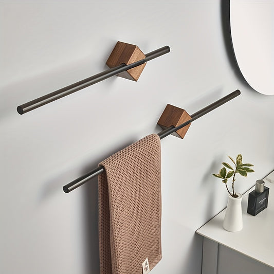Black Acrylic & Wood Wall-Mounted Towel Bar | Modern Bathroom Towel Holder