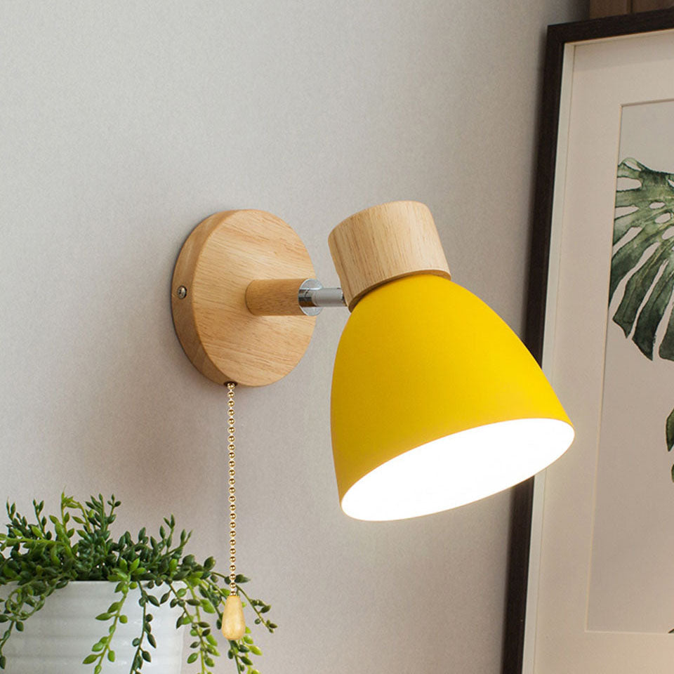 Modern Macaron Wall Light | Iron & Wood Wall Sconce