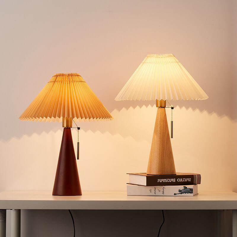Japanese Pleated Table Lamp | Minimalist Wood & Fabric Design