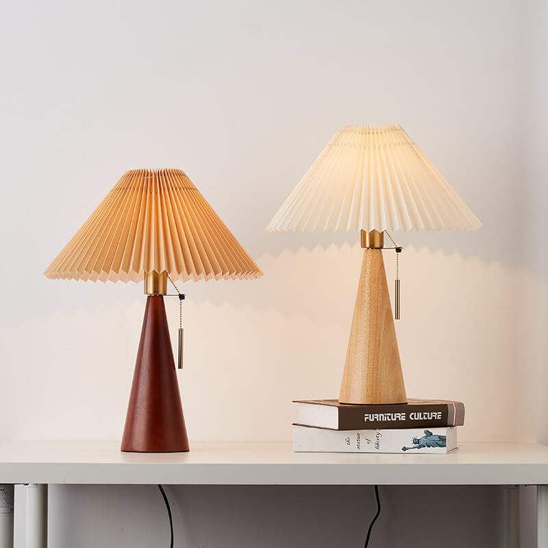 Japanese Pleated Table Lamp | Minimalist Wood & Fabric Design