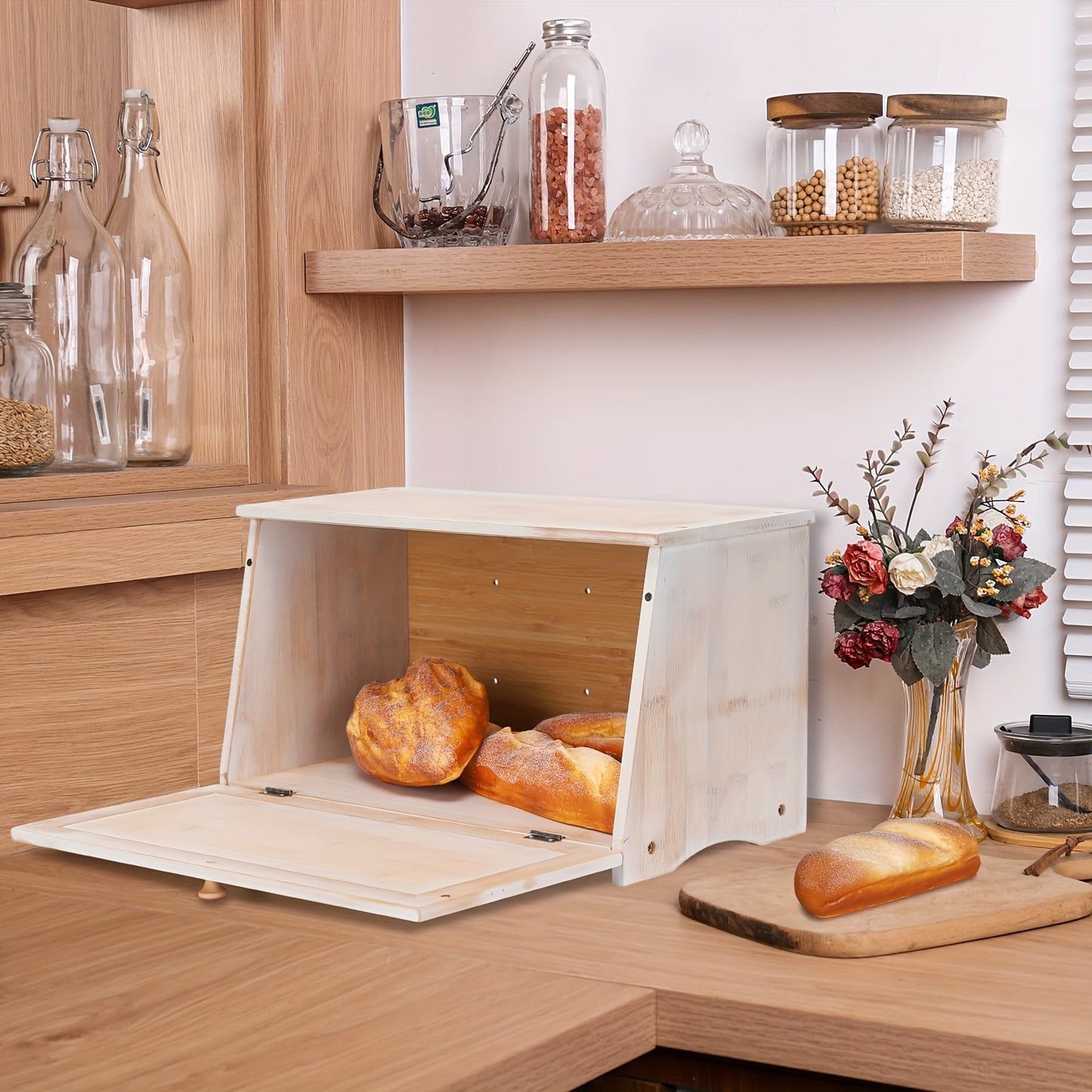 Vintage Wooden Bread Box | Black Large-Capacity Food Storage