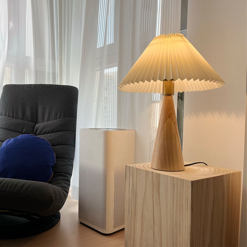 Japanese Pleated Table Lamp | Minimalist Wood & Fabric Design