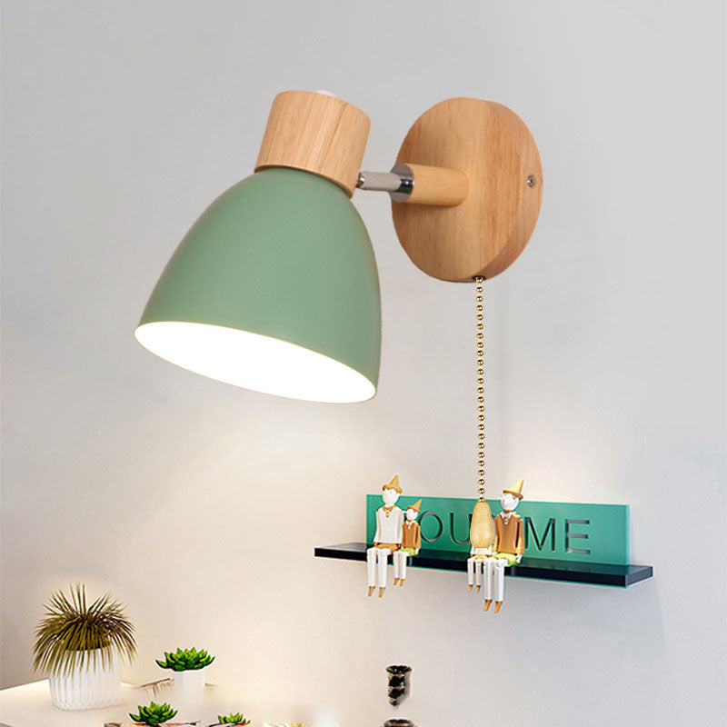 Modern Macaron Wall Light | Iron & Wood Wall Sconce
