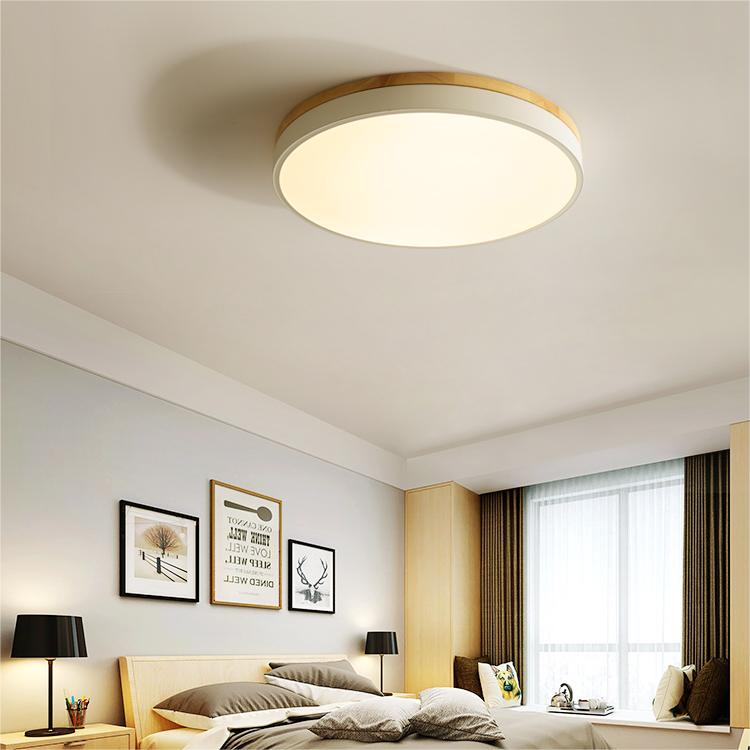 Wooden Ceiling Light | Modern Round Flush Mount Lamp