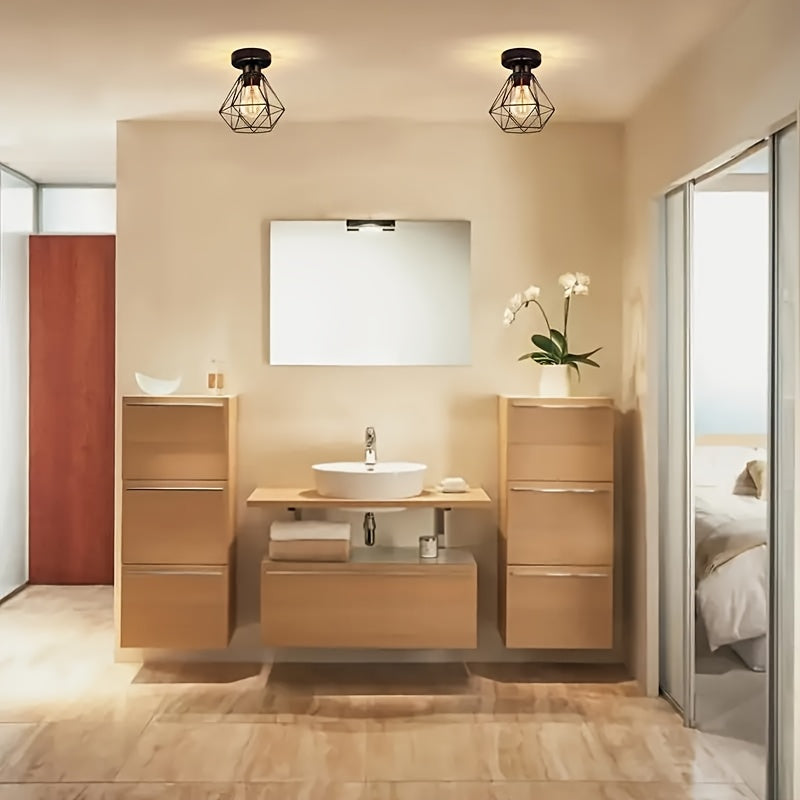 Industrial Ceiling Light | Black Geometric Metal Fixture