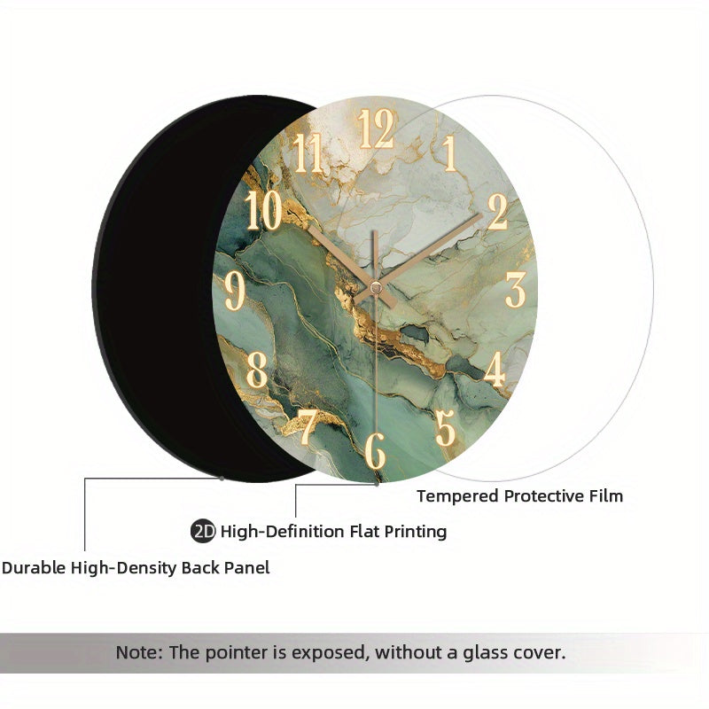 Abstract Marble Wall Clock | Silent Wooden Round Clock with Gold Accents