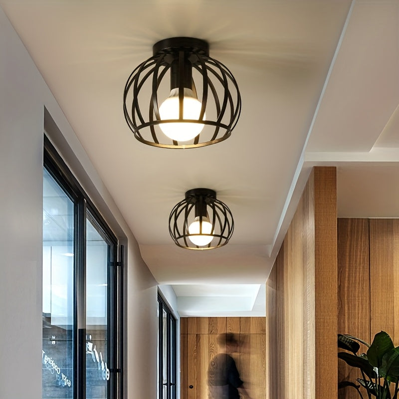Modern Industrial Ceiling Light | Semi-Flush Mount Metal Cage Design