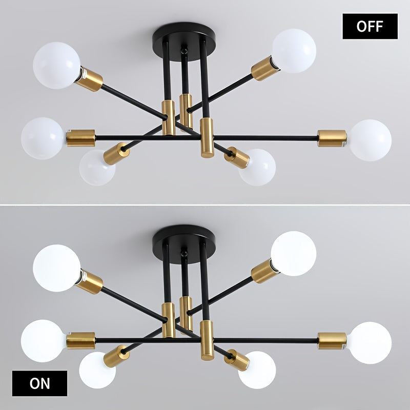 Modern Ceiling Light | 6-Light Gold & Black Semi Flush Mount
