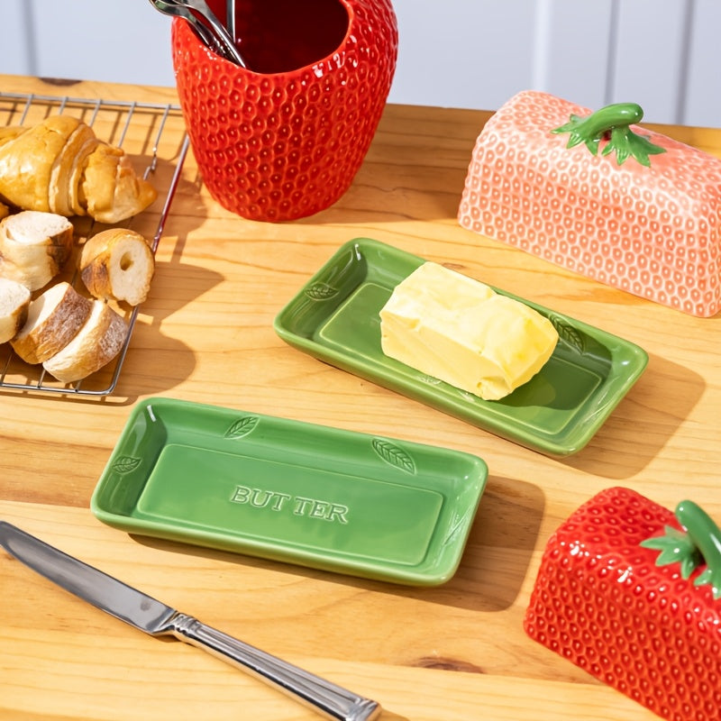 Ceramic Butter Dish with Lid | Strawberry Design Butter Box