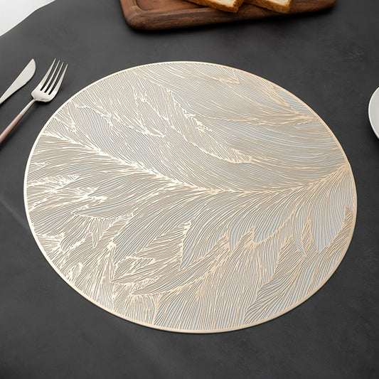 Round Gold Leaf Placemats | Heat-Resistant Dining Table Protectors (Set of 6)