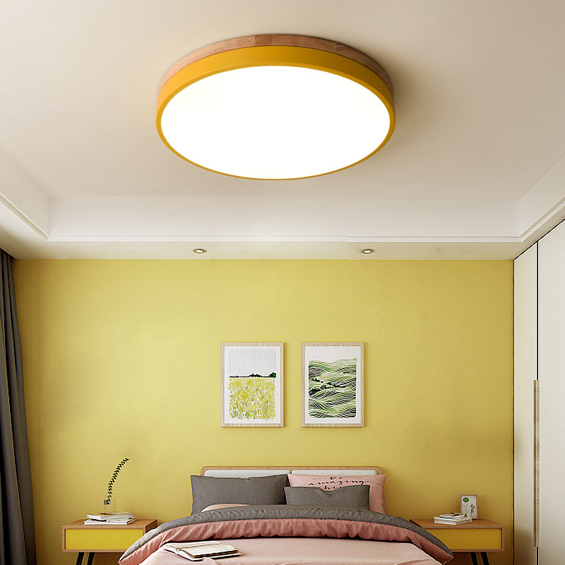 Wooden Ceiling Light | Modern Round Flush Mount Lamp