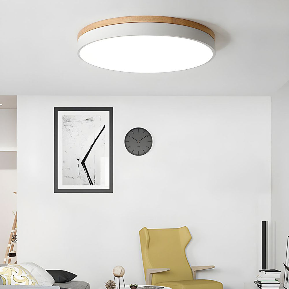 Wooden Ceiling Light | Modern Round Flush Mount Lamp
