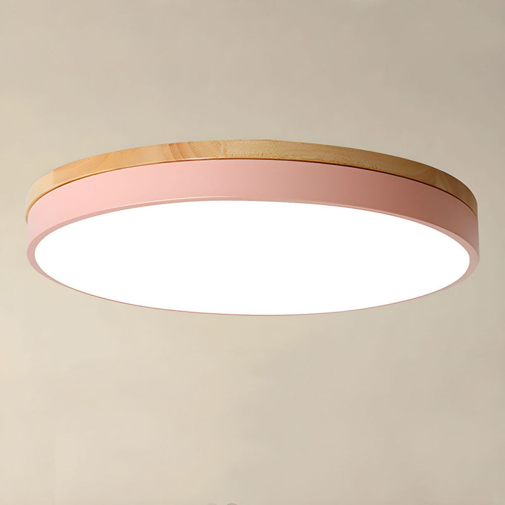 Wooden Ceiling Light | Modern Round Flush Mount Lamp