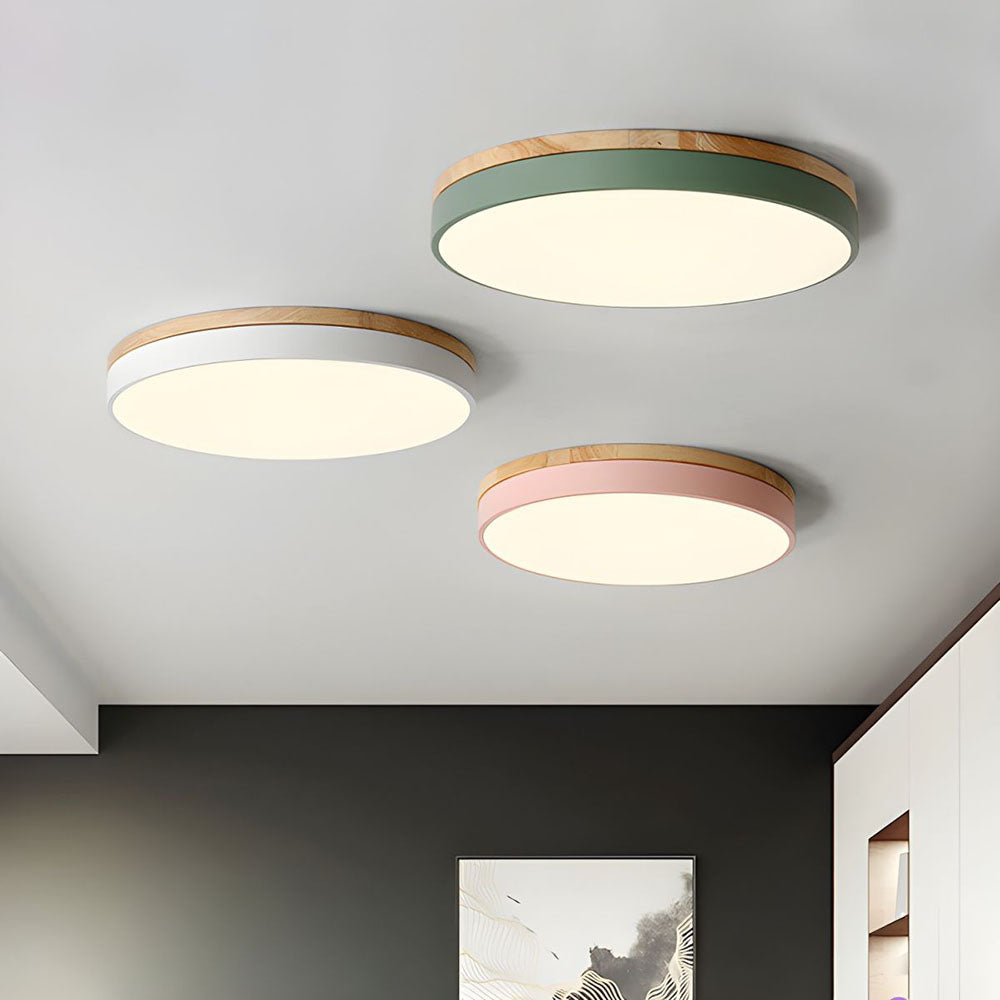 Wooden Ceiling Light | Modern Round Flush Mount Lamp