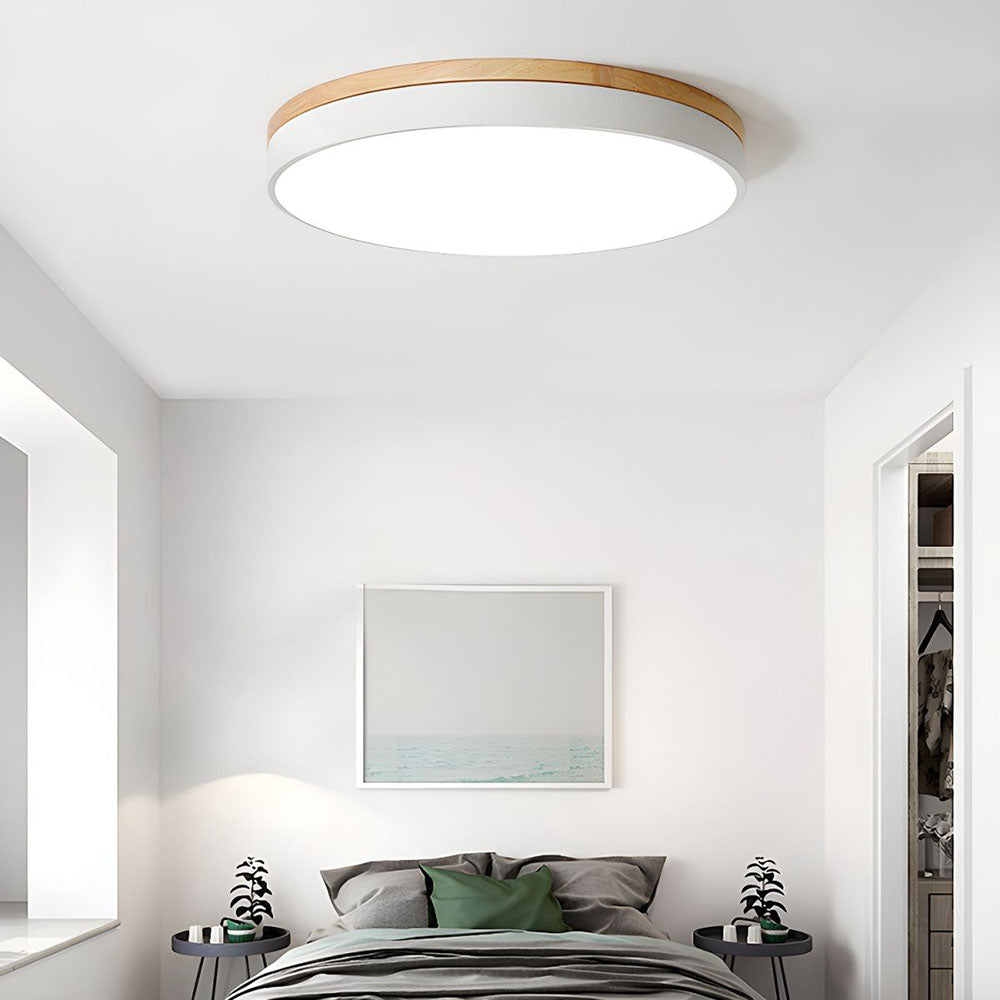 Wooden Ceiling Light | Modern Round Flush Mount Lamp