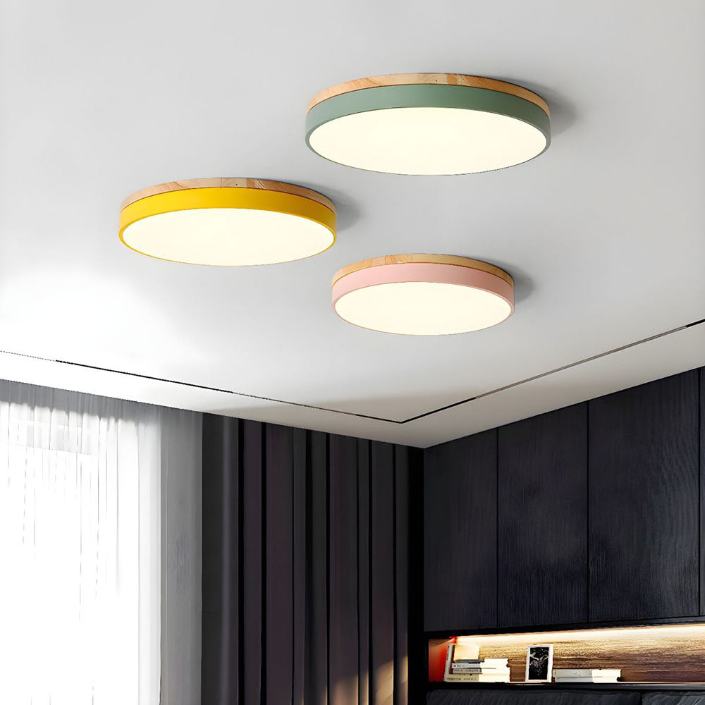 Wooden Ceiling Light | Modern Round Flush Mount Lamp