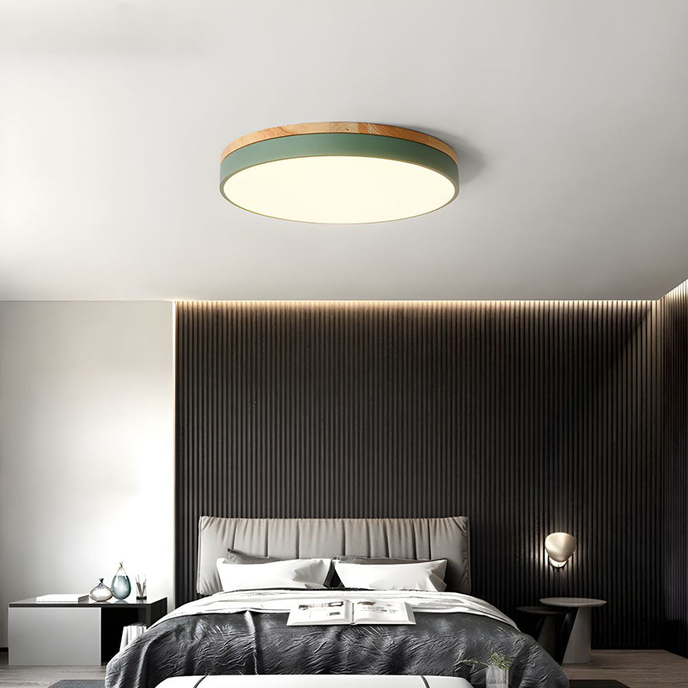 Wooden Ceiling Light | Modern Round Flush Mount Lamp
