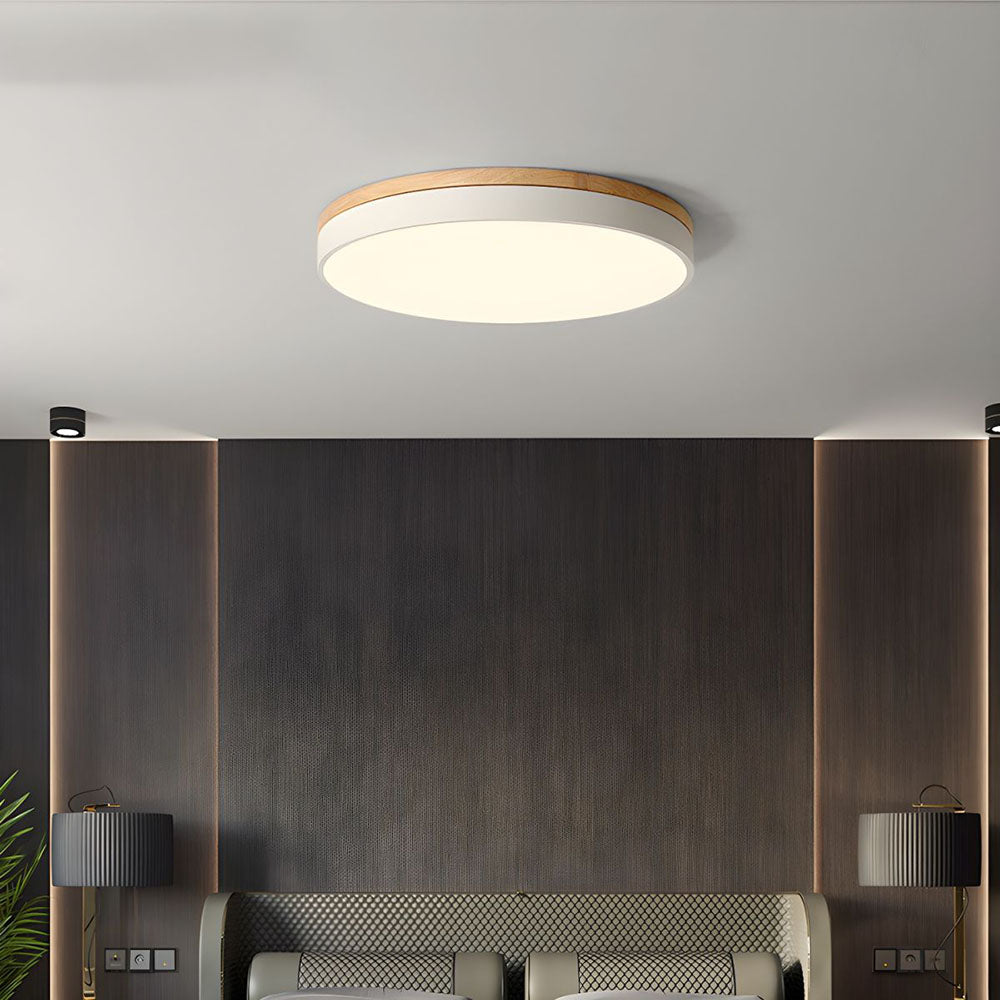 Wooden Ceiling Light | Modern Round Flush Mount Lamp