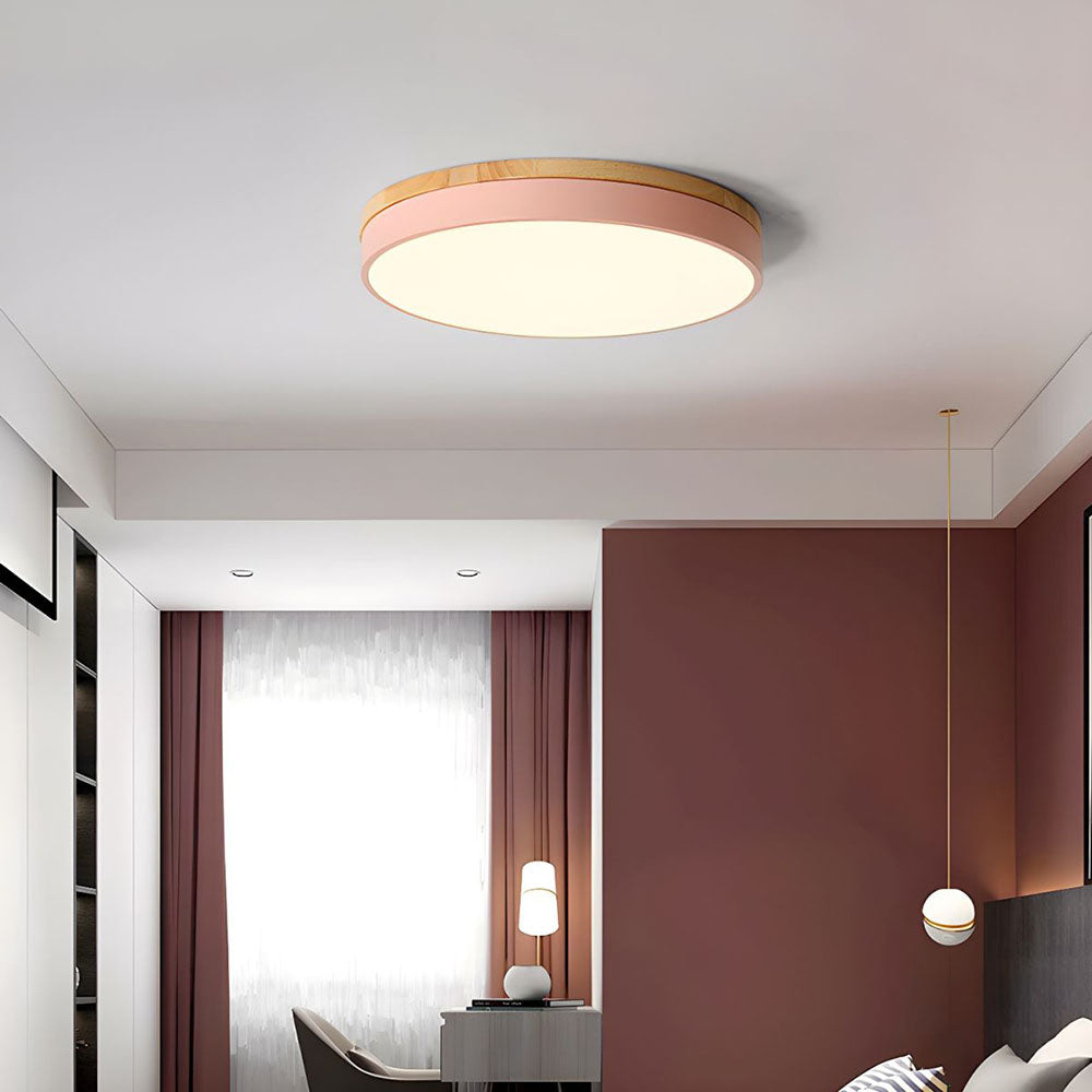 Wooden Ceiling Light | Modern Round Flush Mount Lamp