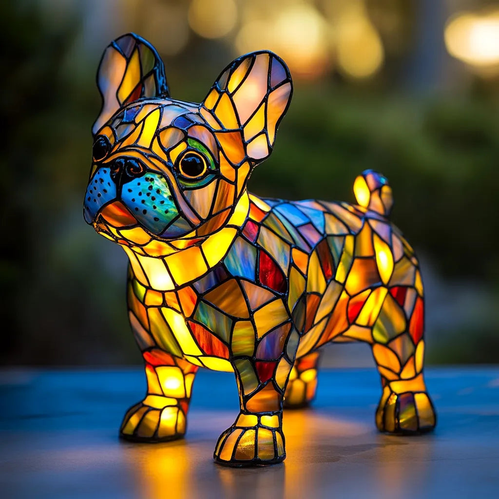 Table Lamp Stained Glass Dog Light Decorative Night Lamp
