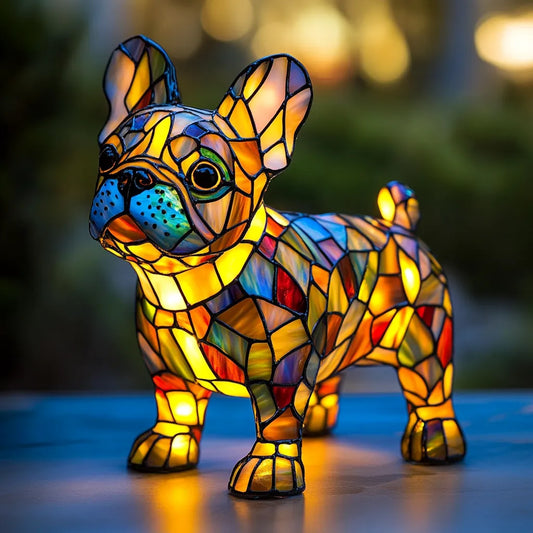 Table Lamp Stained Glass Dog Light Decorative Night Lamp