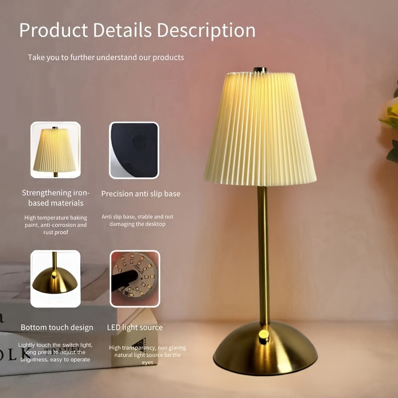 Modern Pleated LED Table Lamp | Touch Control & Rechargeable