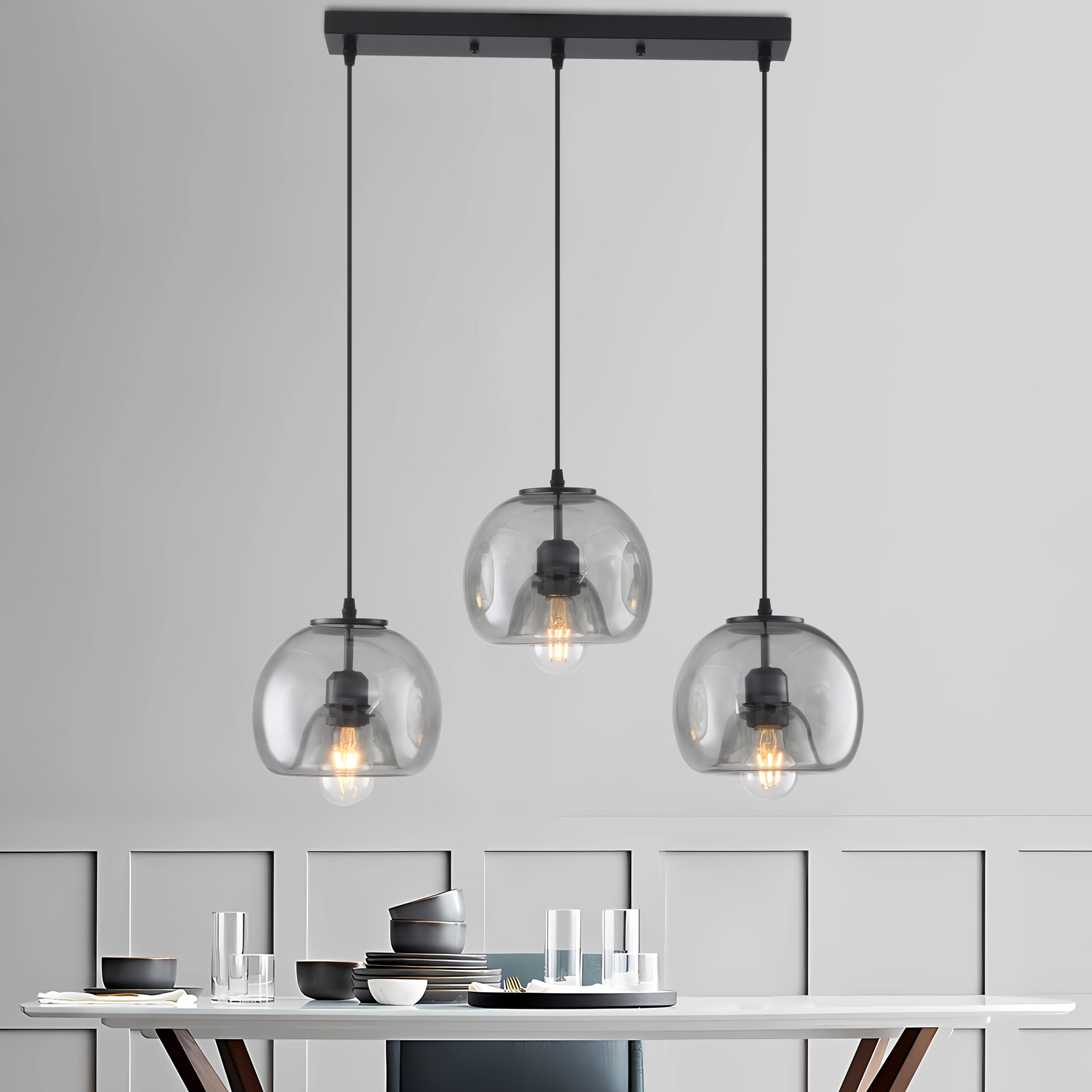 Aura Glass Light | Smoked Glass Kitchen Island Pendant with Adjustable Height