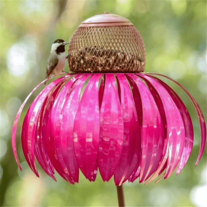 Metal bird feeder stake | Flower-shaped seed dish