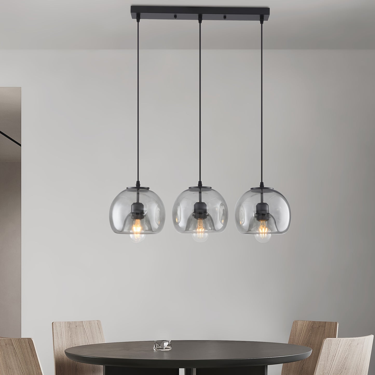 Aura Glass Light | Smoked Glass Kitchen Island Pendant with Adjustable Height