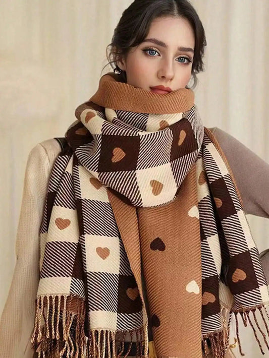 Winter scarf shawl | Long checked wrap