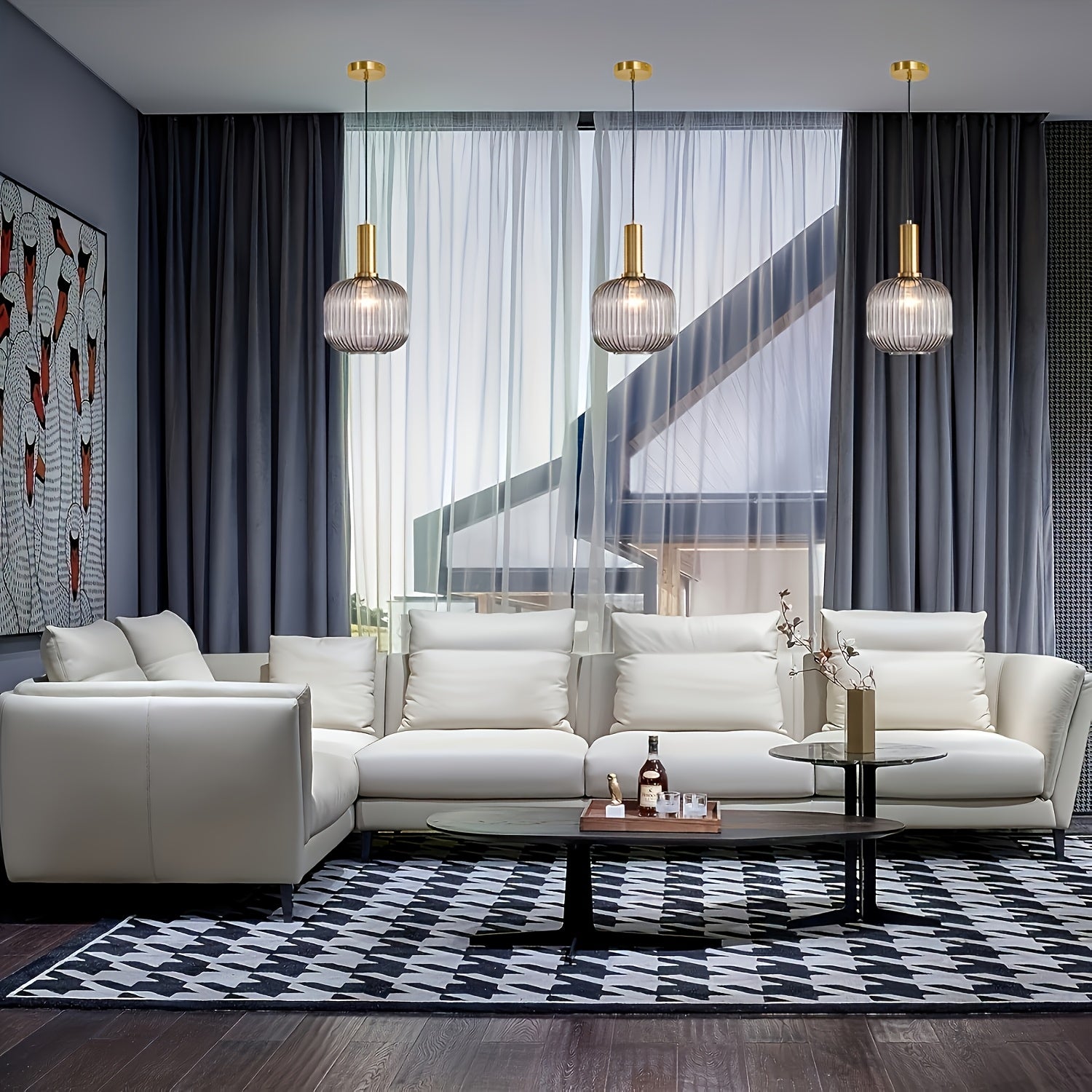 Modern Farmhouse Glass Pendant Light | Golden Finish | Kitchen Island Lighting