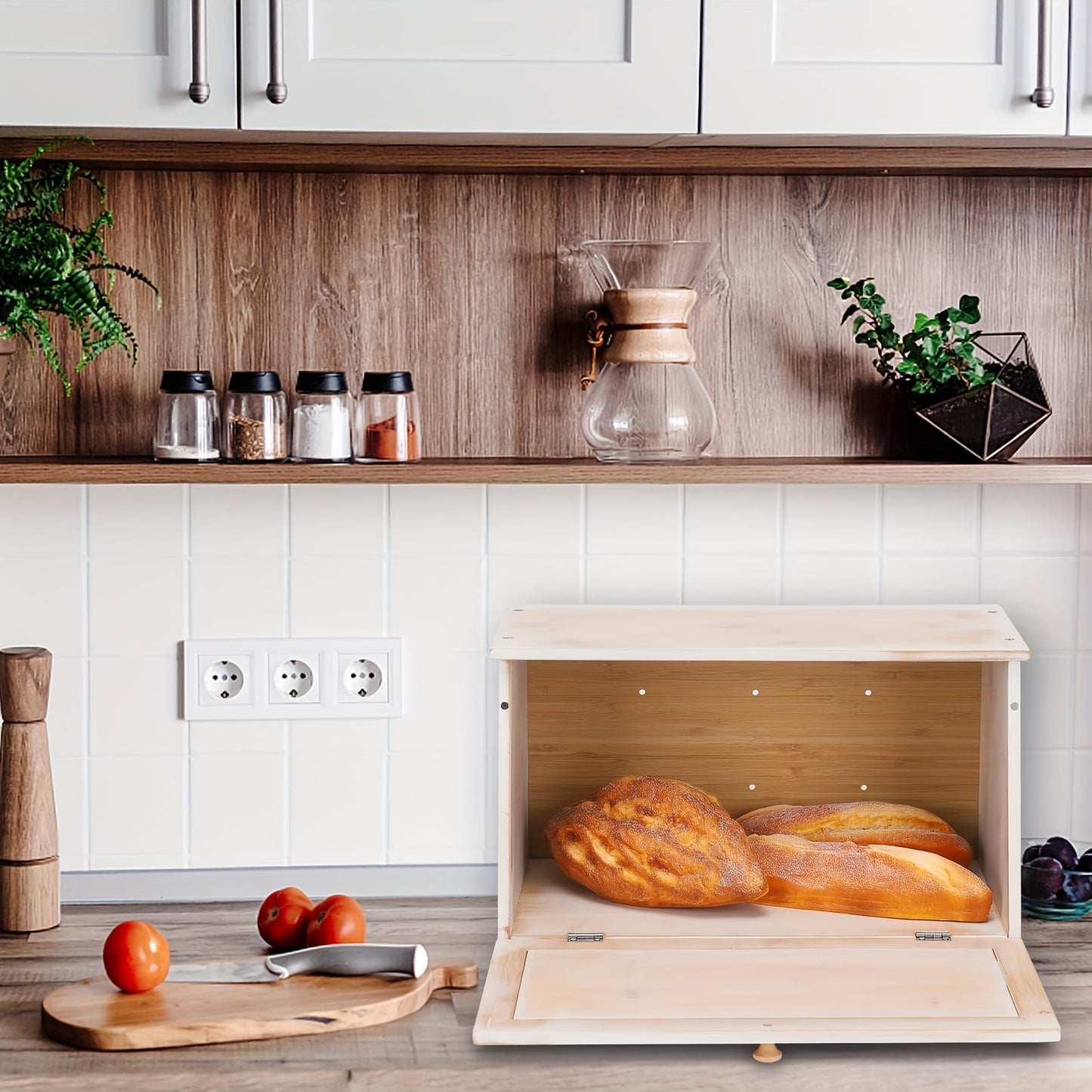 Vintage Wooden Bread Box | Black Large-Capacity Food Storage