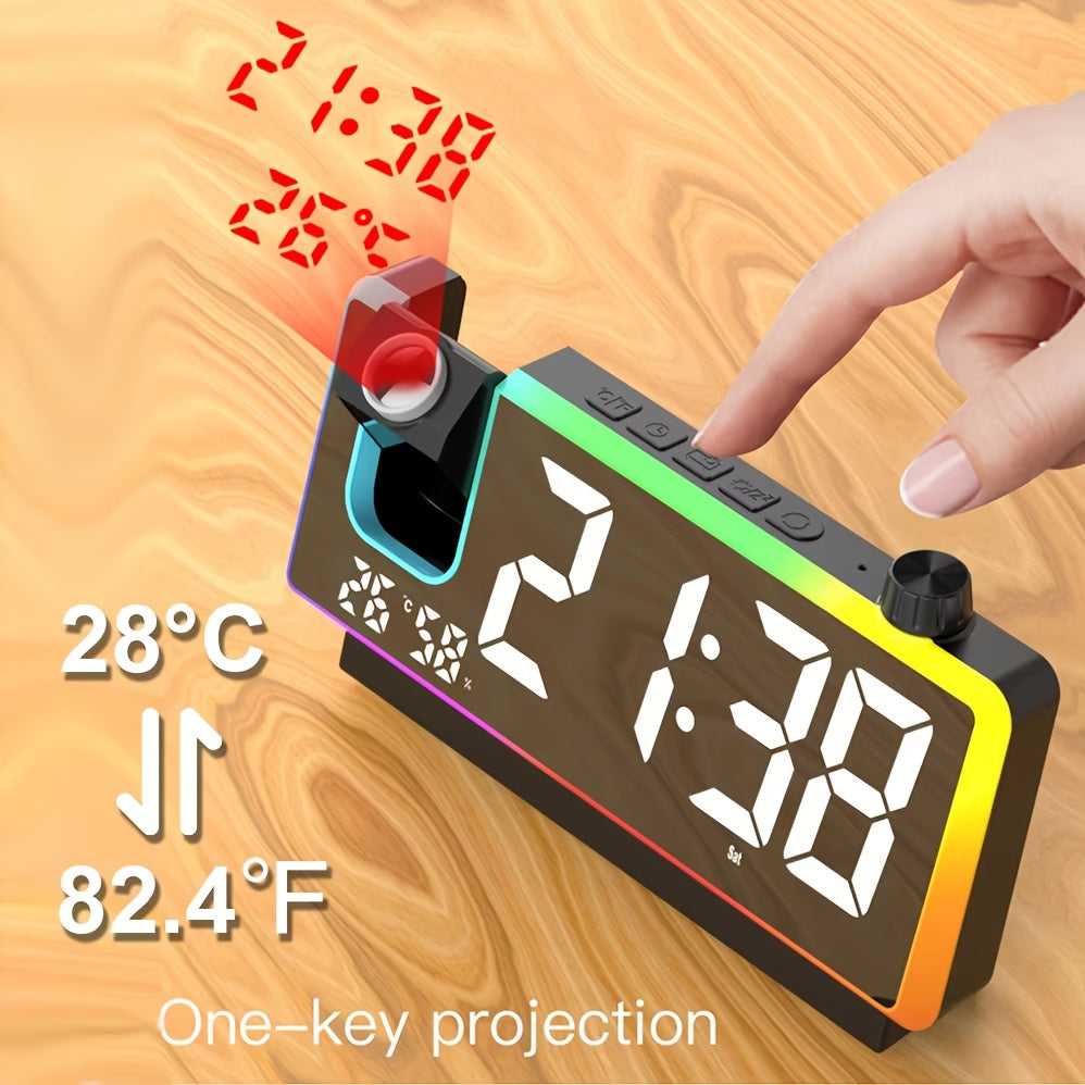 LED Projection Alarm Clock | RGB Display & Dual Time Projection