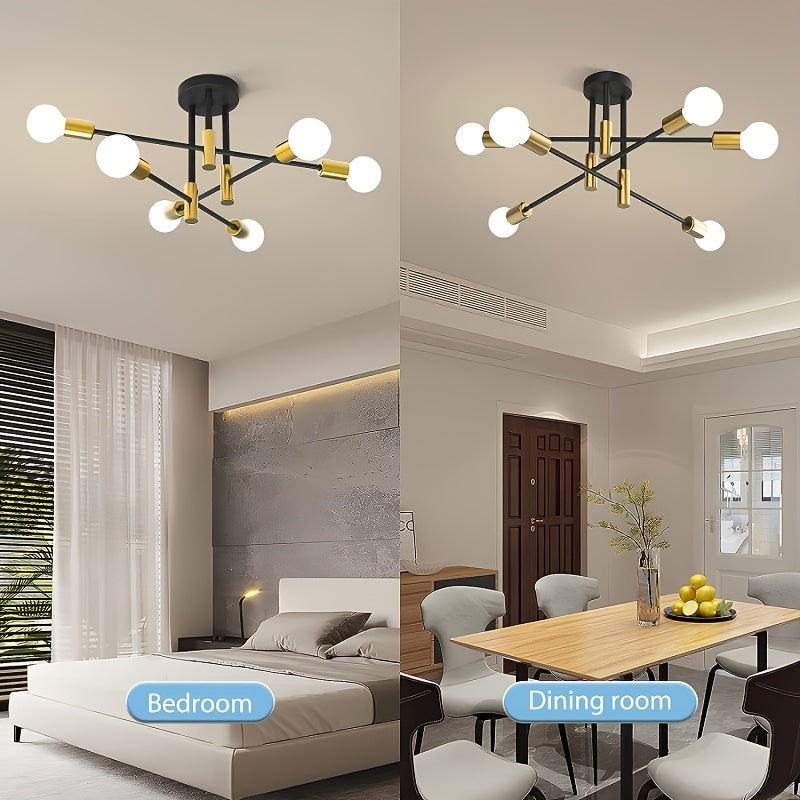 Modern Ceiling Light | 6-Light Gold & Black Semi Flush Mount