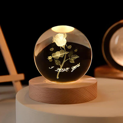 LED Crystal Ball Night Light | 3D Galaxy Design