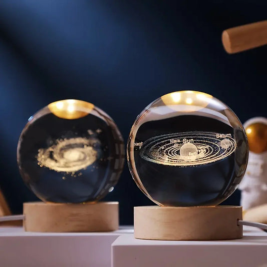 LED Crystal Ball Night Light | 3D Galaxy Design