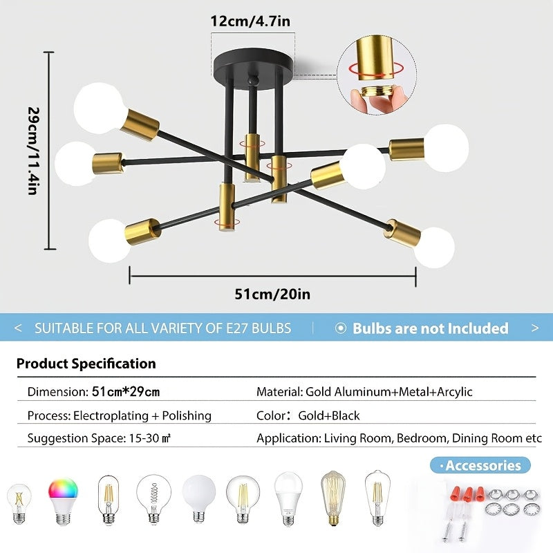 Modern Ceiling Light | 6-Light Gold & Black Semi Flush Mount