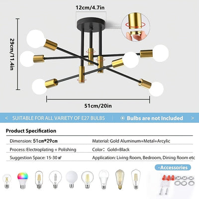 Modern Ceiling Light | 6-Light Gold & Black Semi Flush Mount