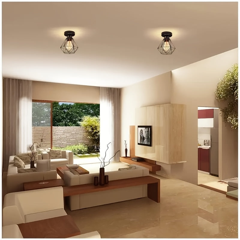 Industrial Ceiling Light | Black Geometric Metal Fixture