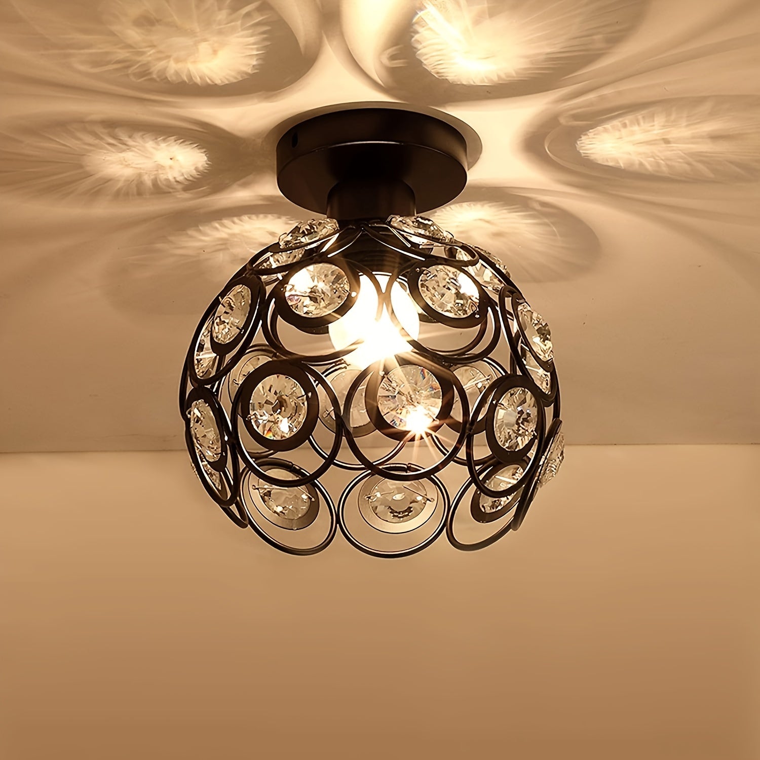 Crystal Semi-Flush Ceiling Light | Modern Polished Metal Chandelier